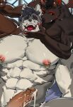  2boys abs absurdres ahegao animal_ears bara beads brown_fur completely_nude corruption cropped cum demon_boy demon_horns demon_tail demon_wings dog_boy dog_ears ejaculation empty_eyes feeling_facial_hair fingernails full_beard furry furry_male furry_with_furry girthy_penis half-erect hand_on_another&#039;s_chin handsfree_ejaculation highres horns huge_eyebrows huge_pectorals large_pectorals male_focus multiple_boys muscular muscular_male navel nipple_piercing nipple_rings nude original paid_reward_available pectorals penis piercing saliva sharp_fingernails short_hair size_difference slit_pupils solo_focus spread_legs tail thick_eyebrows tongue tongue_out two-tone_fur uza_(hellme) white_fur wide_spread_legs wings wolf_boy yaoi 