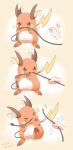  ! !! &gt;_&lt; artist_name brown_eyes cable chewing electric_plug flying_sweatdrops highres holding holding_cable mugita_konomi orange_background pokemon pokemon_(creature) pulling raichu surprised tug_of_war v-shaped_eyebrows 