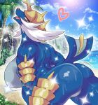  &lt;3 aisaredogtoneko anthro anthrofied armor beach big_breasts blue_body breasts butt cliff detailed_background featureless_crotch female generation_5_pokemon glistening glistening_body grey_body hair headgear helmet huge_breasts looking_at_viewer looking_back mostly_nude multicolored_body musclegut muscular muscular_anthro muscular_female nintendo open_mouth outside palm_tree pink_eyes plant pokemon pokemon_(species) presenting presenting_hindquarters raised_head raised_tail samurott seaside smile solo sparkles tail thick_thighs translucent tree two_tone_body wet white_hair 