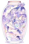  1girl bottle cloud floating frills gloves hair_ribbon headband high_heels holding holding_umbrella hyou_(pixiv3677917) original pastel_colors planet purple_eyes rainbow ribbon saturn_(planet) star_(symbol) thighhighs umbrella white_hair white_thighhighs winged_footwear wings 