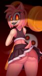  ambiguous_gender amy_rose anthro big_weapon black_teeth bottomless butt clothed clothing creepy_smile crop_top duo eulipotyphlan female fur ghost hair hammer hedgehog hi_res mammal open_mouth orange_eyes phluks pink_body pink_fur pink_hair possession rear_view sega sharp_teeth shirt short_tail smile solo_focus sonic_the_hedgehog_(series) sonic_x spirit standing tail teeth tools topwear upskirt 