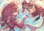  1boy 1girl brother_and_sister child colored_skin fish_boy fish_girl hair_ornament head_fins highres mipha naname_(seven28) red_skin siblings sidon the_legend_of_zelda the_legend_of_zelda:_breath_of_the_wild underwater zora 