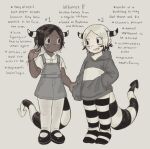  clothed clothing dark_body dark_skin demon demon_humanoid duo english_text female gorarati hi_res horn humanoid humanoid_pointy_ears markings model_sheet not_furry sibling_(lore) striped_horn striped_markings striped_tail stripes tail tail_markings text twins_(lore) 