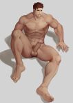  1boy abs absurdres bara brown_hair character_request completely_nude dungeon_and_fighter erection highres large_pectorals male_focus muscular muscular_male my_eight navel nipples nude pectorals penis short_hair sitting solo testicles 