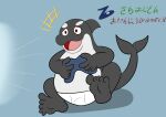  5_toes anthro cetacean clothing dolphin feet gaming happy japanese_text jolly_the_lizard jollyville male mammal marine oceanic_dolphin orca overweight shachi_ojisan_(character) soles solo tail text toes toothed_whale underwear 