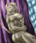  abs anthro black_body black_fur bovid bovine butt cattle fur gyumao hair hi_res horn lifewonders male mammal muscular muscular_anthro muscular_male nipples nude pecs red_hair shower solo tokyo_afterschool_summoners yom_mido_plus 