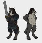  absurd_res animal_genitalia anthro armor balls belly canid canine canis chainmail chubby_male digitigrade genitals hair hi_res homebrew long_hair male mammal mauken melee_weapon paladin sheath snaggle_teeth solo sword ulrik_eklund weapon were werecanid werecanine werewolf wolf yenocwolf 