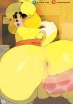  ambiguous_fluids anal_wink animal_crossing animated anthro anus ball_slap balls balls_deep big_butt big_pussy blonde_hair blush bodily_fluids brown_eyes butt butt_jiggle canid canine canis clothing doggystyle domestic_dog duo erection female from_behind_position fur genital_fluids genitals hair hi_res humanoid isabelle_(animal_crossing) jiggling legwear male male/female mammal nintendo office open_mouth penetration penis pussy pussy_juice raised_tail sex slap tail thigh_highs umbraunderscore vaginal vaginal_penetration yellow_body yellow_fur 