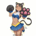  1girl animal_ears animal_hands black_hair blush cat_ears cat_tail cheerleader evil_smile holding holding_pom_poms ijiranaide_nagatoro-san jk_arts long_hair midriff miniskirt nagatoro_hayase navel orange_eyes pom_pom_(cheerleading) skirt smile tail 