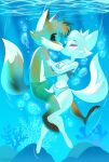  absurd_res anthro arctic_fox bikini breasts bubble canid canine clothing disney duo dymitr3 embrace emily_(emily_rose) eyes_closed fairfax_(mario_toledo) fan_character female fox hi_res hug kissing male male/female mammal ocean_floor red_fox sea swimwear water zootopia 