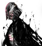  1boy artist_name bald cape darth_vader glowing grey_background helm helmet highres looking_at_viewer male_focus solo spot_color star_wars upper_body yourfreakyneighbourh 