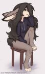  anthro clothing elronya fan_character female freckles hair hoodie invalid_tag lagomorph leporid long_hair mammal rabbit ronya short_tail solo suvi_(elronya) tail topwear 