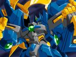  absurdres blue_background clenched_hand gem green_gemstone helmet highres joints kds_(0049) mecha mecha_focus neo_granzon no_humans pink_eyes robot robot_joints super_robot_wars super_robot_wars_original_generation 