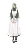  1girl absurdres alternate_costume apron arknights black_dress blush dress frilled_apron frills goateeee highres holding holding_tray horns hoshiguma_(arknights) maid maid_apron maid_headdress scar scar_on_face single_horn tray white_apron 