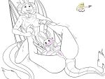  2023 4:3 anthro anus blush breasts collar dragon duo female friendship_is_magic genitals hasbro hi_res horn kneeling legs_up lying membrane_(anatomy) membranous_wings my_little_pony nipples nude on_back open_mouth open_smile princess_ember_(mlp) pussy sailoranna simple_background smile smolder_(mlp) tail tail_tuft tuft wings 