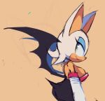  anthro armwear bare_shoulders bat big_breasts breasts cleavage clothed clothing elbow_gloves eyeshadow female fur gloves green_eyes handwear makeup mammal rouge_the_bat sega side_boob simple_background smile solo sonic_the_hedgehog_(series) white_body white_fur wings zzavok 