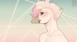  ambiguous_gender anatid anseriform anthro avian beak bird blush collarbone digital_media_(artwork) duck eyebrows eyelashes hair krekael looking_away model nea_(haerebilis) nude pecs pose simple_background solo white_body 