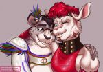  anthro bovid caprine cosplay duo embrace felid goat guccigarf hi_res hug latex male male/male mammal pantherine snow_leopard yagi_b. 