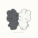  :&lt; :o ^_^ artist_name ayu_(mog) blush blush_stickers cheek-to-cheek cheek_squash closed_eyes closed_mouth commentary_request full_body heads_together hug no_humans original rabbit simple_background smile solid_circle_eyes standing watermark white_background 