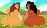  anthro big_butt butt dark_mane disney duo duo_focus felid fur group hi_res lion male mammal mane mufasa overweight overweight_male pantherine presenting presenting_hindquarters red_mane scar_(the_lion_king) the_lion_king wolfox90210 yellow_body yellow_fur 