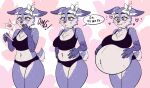  anthro big_breasts bra breast_growth breasts clothing colored deer dogava female flower_on_head fur growth hand_on_stomach happy hi_res mammal medium_breasts panties pregnancy_test pregnant purple_body purple_eyes purple_fur rapid_pregnancy sequence solo surprised_expression thick_thighs underwear white_body white_fur 