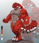  abs anthro biceps big_claws biped claws fangs featureless_crotch full-length_portrait generation_3_pokemon grey_eyes groudon hi_res hybrid legendary_pokemon male muscular muscular_anthro muscular_legs muscular_male muscular_thighs nintendo pecs plated_scales pokemon pokemon_(species) portrait red_body red_scales red_skin scales scalie serratus sharp_claws sharp_head sharp_tail sharp_teeth solo spiked_body spiked_tail spikes spikes_(anatomy) tail teeth valentinesartx yellow_sclera 
