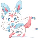  alternate_color artist_name blue_eyes capelet cosplay fangs highres hood hooded_capelet kana_(maple926) looking_at_viewer no_humans open_mouth pastel_colors pokemon pokemon_(creature) shadow simple_background skin_fangs solo standing sylveon twitter_username white_background 