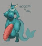  absurd_res alrezaham1 anthro big_butt bodily_fluids breasts butt eeveelution generation_1_pokemon genital_fluids genitals hi_res hyper hyper_genitalia lips nintendo pokemon pokemon_(species) precum solo thick_thighs vaporeon 