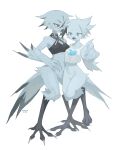  absurd_res anthro avian_feet beak biped black_body blue_body blue_eyes blue_feathers bottomless clothed clothing duo feathers female hi_res kaltespur meme red_eyes simple_background tweetfur twitter white_background 