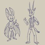  absurd_res antelope anthro barefoot bottomwear bovid can canid canine clothed clothing container duo feet fennec fox fully_clothed gazelle henry_(nq) hi_res holding_can holding_container holding_object keenadraws male mammal nan_quest pablo_(nq) pants sketch tail 