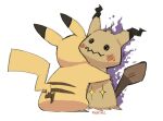  +_+ commentary disguise english_commentary glowing hug mimikyu no_humans pikachu pokemon pokemon_(creature) rag rica_diaz signature white_background 