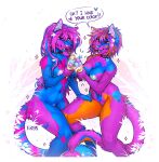  absurd_res anthro blue_eyes breasts cupcake duo ear_piercing f-r95 felid feline female food fur genitals hair hi_res holding_cupcake holding_food holding_object mammal multicolored_body multicolored_fur multicolored_hair nipples nude piercing pink_eyes pussy simple_background tail 