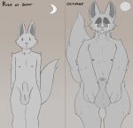  absurd_res animal_genitalia anthro balls big_balls blush canid canine dangermons duo fur genitals hi_res humanoid male male/male mammal nipples nude penis sheath simple_background were werecanid werecanine werewolf 