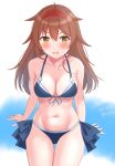  1girl ame-san bikini blue_bikini breasts brown_hair cleavage cosplay front-tie_bikini_top front-tie_top hair_flaps hairband highres kantai_collection long_hair medium_breasts one-hour_drawing_challenge red_hairband shigure_(kancolle) shigure_(kancolle)_(cosplay) shigure_kai_san_(kancolle) shigure_kai_san_(kancolle)_(cosplay) shiratsuyu_(kancolle) shiratsuyu_kai_ni_(kancolle) side-tie_bikini_bottom solo swimsuit thigh_gap 