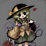  bag black_eyes black_headwear blood bow buttons collared_shirt diamond_button eyeball floral_print frilled_shirt_collar frilled_skirt frilled_sleeves frills green_hair green_skirt hat hat_bow hat_ribbon heart heripantomorrow holding holding_bag komeiji_koishi long_sleeves medium_hair ribbon rose_print shirt skirt third_eye touhou wavy_hair wide_sleeves yellow_bow yellow_ribbon yellow_shirt 