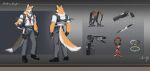  absurd_res anthro awaldkize bottomwear clothed clothing front_view fur green_eyes grey_bottomwear grey_clothing grey_pants gun hi_res knife male model_sheet mouth_closed orange_body orange_fur pants ranged_weapon rear_view solo standing topwear weapon white_body white_clothing white_fur white_topwear 