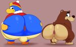  2023 anthro anus avian balls banjo-kazooie banjo_(banjo-kazooie) beak bear big_butt bird blue_body blue_eyes bottomwear bottomwear_down brown_body brown_ears brown_fur brown_hair brown_nose brown_tail butt butt_grab clothed clothing colossalstars crouching digital_media_(artwork) duo fur genitals hair half-closed_eyes hand_on_butt hat headgear headwear hi_res huge_butt king_dedede kirby_(series) looking_back male mammal multicolored_body multicolored_clothing multicolored_fur multicolored_hat narrowed_eyes nintendo nude on_ground pants pants_down partially_clothed penguin presenting presenting_hindquarters rareware red_clothing red_hat red_headwear red_robe robe short_tail smile tail tan_body tan_fur thick_thighs tongue two_tone_body two_tone_fur white_clothing white_hat white_headwear yellow_beak yellow_clothing yellow_hat yellow_headwear 
