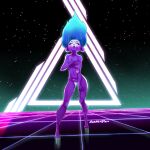  1:1 80&#039;s_theme anthro blue_hair breasts detailed_background eyes_closed female hair hand_on_chest hi_res nipples nude open_mouth purple_body reflective_floor scratchdex shaded solo standing synthwave thigh_gap 
