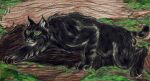  balls black_body black_fur dragoness31 felid feline feral fur genitals green_eyes hi_res kade_(dragoness31) lynx male mammal outside side_view sneaking solo 