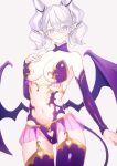  1girl absurdres bare_shoulders breasts cleavage commission cosplay demon_girl duel_monster fate/grand_order fate_(series) halloween_costume highres horns irisviel_von_einzbern irisviel_von_einzbern_(halloween_princess) irisviel_von_einzbern_(halloween_princess)_(cosplay) lady_labrynth_of_the_silver_castle large_breasts long_hair looking_at_viewer lovely_labrynth_of_the_silver_castle navel pixiv_commission pointy_ears smile solo taiyou-n thighhighs thighs white_horns yu-gi-oh! 