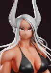  1girl 3d absurdres bikini boku_no_hero_academia breasts caidoheraldo cleavage close-up frown highres large_breasts long_eyelashes long_hair looking_at_viewer mirko muscular muscular_female red_eyes solo swimsuit white_hair 