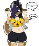 absurd_res accessory anthro arm_tuft belly big_breasts bottomwear breasts canid canine canis claws clothing collar crop_top curvaceous curvy_female curvy_figure darkwolfhybrid dialogue dipstick_ears disembodied_hand domestic_dog dreadlocks elbow_tuft ellipsis eyebrow_piercing eyebrows facial_piercing female fur generation_1_pokemon german_shepherd hair_accessory hair_tied hand_on_breast herding_dog hi_res highlights_(coloring) hotpants husky hybrid jewelry mammal midriff multicolored_body multicolored_ears multicolored_fur multicolored_tail navel nikole_(darkwolf) nintendo nordic_sled_dog nose_piercing nose_ring pastoral_dog piercing pikachu pikachu_shirt pokemon pokemon_(species) raised_arms ring_piercing shirt shorts shoulder_tuft slightly_chubby solo speech_bubble spitz tail thick_eyebrows thick_thighs topwear tuft voluptuous wide_hips 