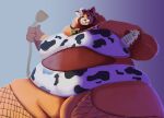  absurd_res ailurid anthro bell belly big_belly bottle breasts chubby_female clothing container cowgirl_outfit female fishnet hi_res horn legwear mammal overweight overweight_anthro overweight_female pump red_panda ruby_panda ruby_panda_(artist) solo stockings thick_thighs wide_hips 