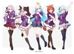  5girls animal_ears black_footwear black_gloves black_socks black_thighhighs blue_hair blue_skirt brown_socks brown_thighhighs drill_hair full_body garter_straps gloves heart heart_hands hyakumantenbara_salome kneehighs light_blue_hair lize_helesta long_hair multicolored_hair multiple_girls necomi nijisanji official_art orange_hair pink_hair purple_eyes purple_hair purple_shirt ratna_petit red_eyes red_hair red_skirt shirt side_ponytail sidelocks simple_background skirt socks standing standing_on_one_leg streaked_hair tail thighhighs two-tone_hair v white_hair white_skirt yorumi_rena yukishiro_mahiro zettai_ryouiki 