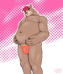  anthro bear belly brown_body brown_fur clothed clothing eyebrows fur jenokamui jockstrap male mammal nipples overweight overweight_male partially_clothed solo underwear 