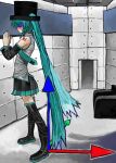  1girl =_= absurdres armchair black_footwear black_headwear black_skirt blobfishizzy blue_hair blue_nails blue_necktie blush boots ceiling_light chair closed_eyes closed_mouth collared_shirt floating_neckwear from_side full_body gloom_(expression) grey_shirt hands_up hat hatsune_miku highres indoors jamiroquai long_hair necktie nose_blush number_tattoo open_door own_hands_together palms_together parody pleated_skirt profile shaded_face shirt shoulder_tattoo skirt solo standing tattoo tearing_up thigh_boots tie_clip tile_wall tiles top_hat twintails very_long_hair vocaloid 