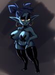  big_breasts breasts clothed clothing ear_piercing ear_ring female goblin hokaiarts humanoid legwear nipple_tape not_furry panties pasties piercing ring_piercing short_stack solo tape thick_thighs thigh_highs topless underwear 