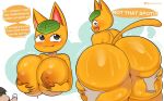  2023 5_fingers animal_crossing anthro areola big_breasts big_butt blush bodily_fluids breasts butt butt_grab dialogue disembodied_hand domestic_cat english_text felid feline felis female female_focus fingers hand_on_butt hi_res holding_breast huge_breasts huge_butt looking_back mammal nintendo nipples open_mouth solo_focus speech_bubble startop sweat tangy_(animal_crossing) text thick_thighs 