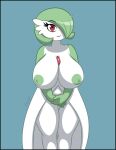  areola big_breasts breasts clothing dress eyelashes female gardevoir generation_3_pokemon green_areola green_body green_hair green_nipples hair hair_over_eye hi_res honwell huge_breasts humanoid looking_at_viewer nintendo nipples one_eye_obstructed pokemon pokemon_(species) red_eyes solo thick_thighs white_body white_clothing white_dress wide_hips 