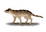  allotheria ambiguous_gender digitigrade feral hi_res hypomartyria mammal red_eyes simple_background solo speculative_evolution speculative_species spots 